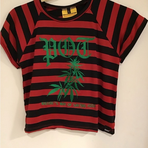 This is disgusting Tops - NWT POT Red and black striped short sleeve shirt